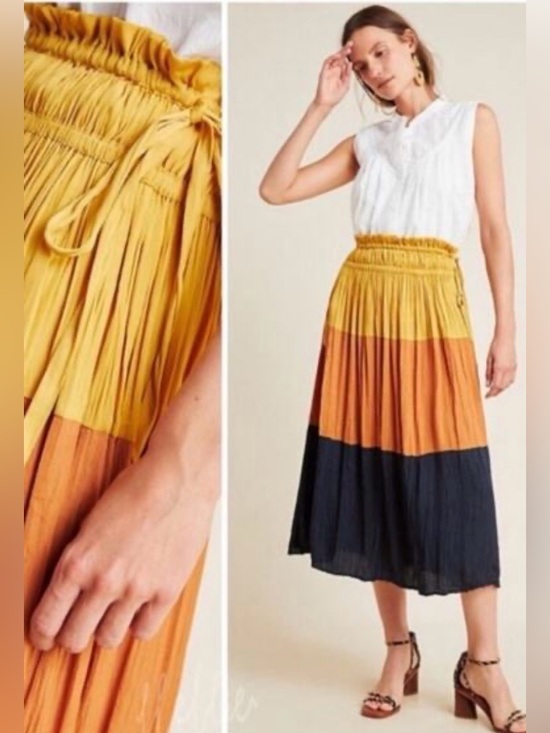 Anthropologie Dresses & Skirts - Anthropologie Current Air crinkle skirt with color-blocks in gold, rust & black